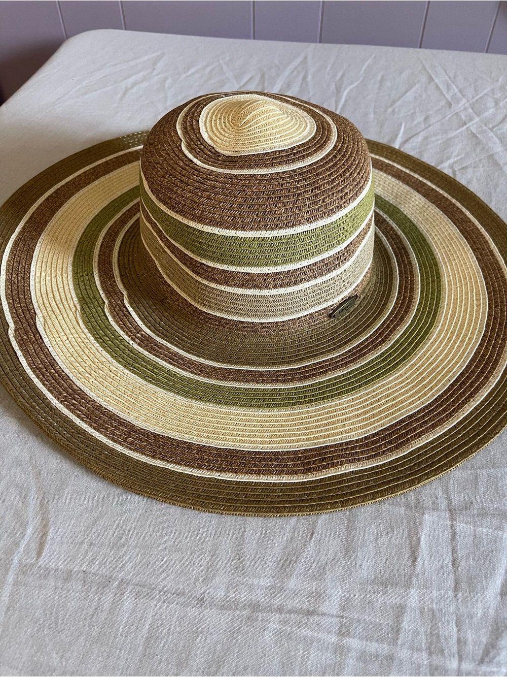 Cappelli Straworld Striped Wide-Brim Hat in Olive, Brown & Cream